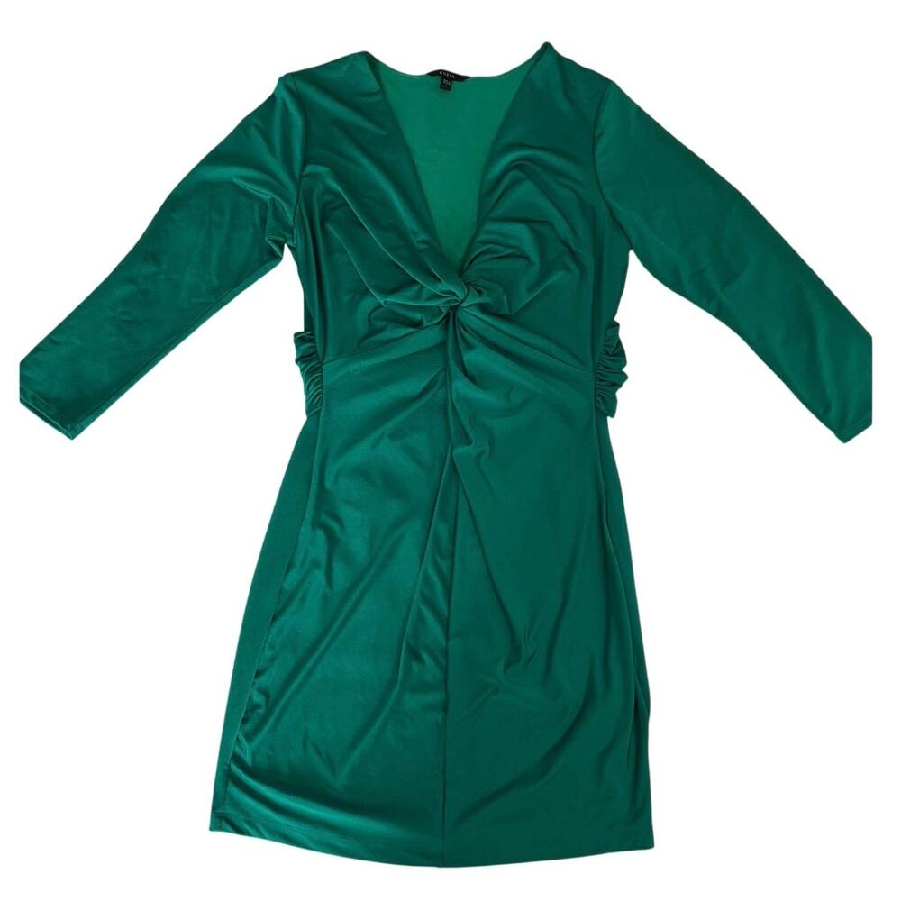 GUESS Emerald Green Long Sleeve Twist Front Midi Dress Size L